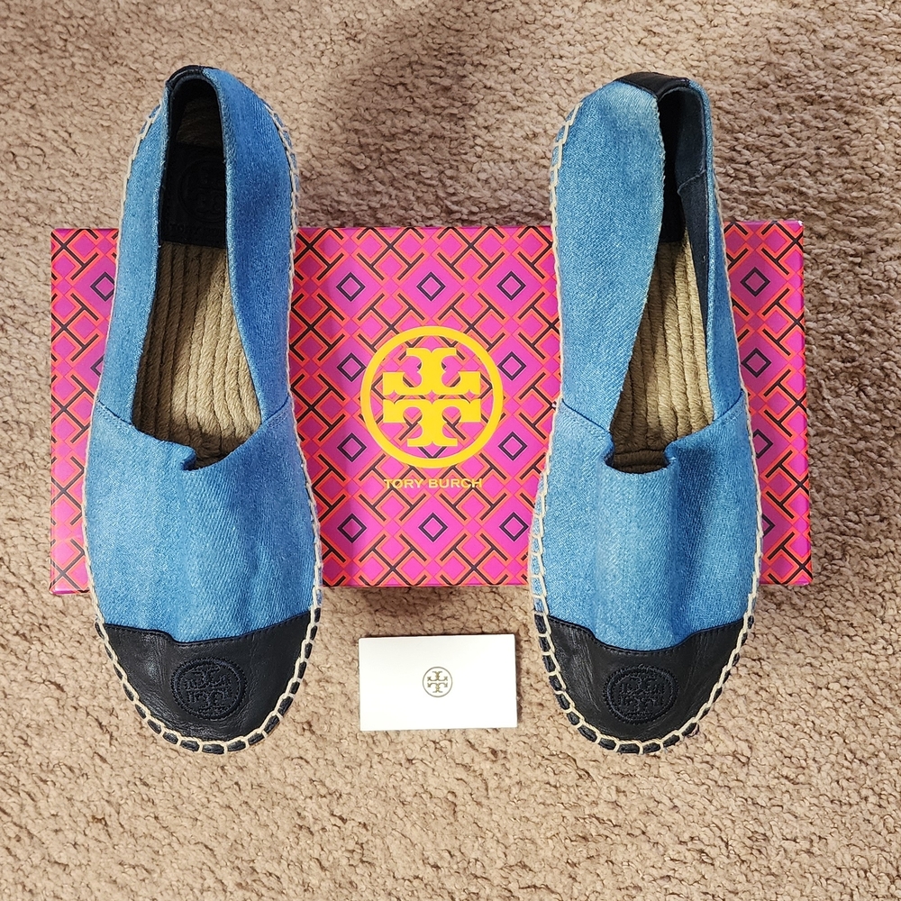 Tory Burch Blue and Black Espadrilles